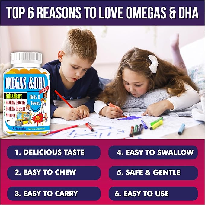 Omega Gummies Brain Supplements for Memory and Focus Support Brain Health Omega 3 EPA DHA for Kids and Teens Brain Memory and Cognitive Support 60 ct