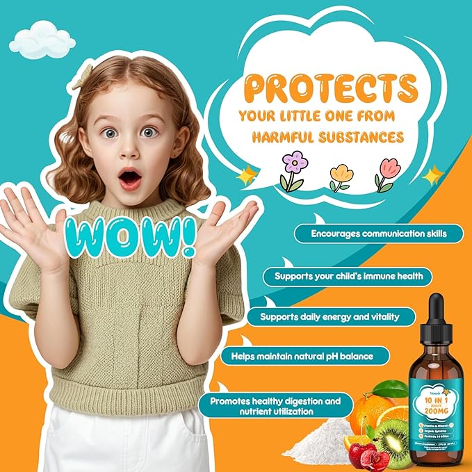 Zeolite Drops for Kids & Adult, 200mg Liquid Clinoptilolite with Vitamins B12 & D, 10 Billion CFU & Prebiotics, Supports Gut Health, Immune System & Energy, Strawberry Flavor, 60ML