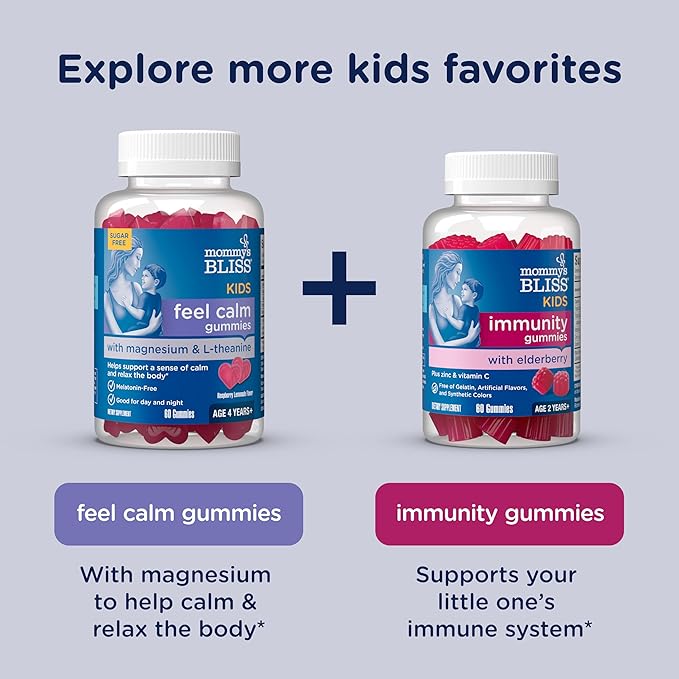 Mommy's Bliss Kids Sleep + Immunity 1 mg Melatonin Chewable, Contains Magnesium, Elderberry, and Vitamin D, Sugar Free, 3 Years+, 1 Bottle (50 Tablets)
