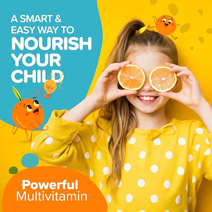 Vitamini Splash - Kids multivitamin Powder - Nutritional Support - 13 Active Vitamins & 6 Chelated Minerals, Prebiotic Fiber - Orange Flavor - (10.4 oz) - Vegan