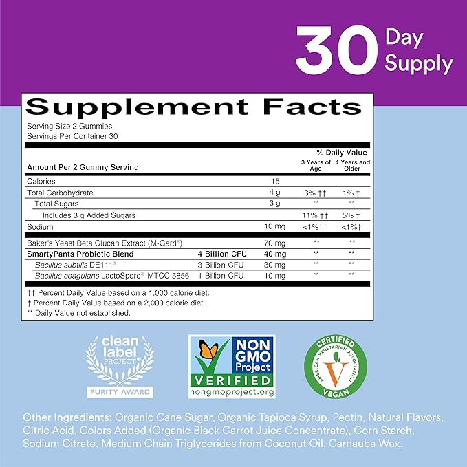 SmartyPants Kids Multivitamin Gummies and Probiotic Immunity Bundle: Omega 3 Fish Oil (EPA/DHA), Vitamin D3, C, Vitamin B12, B6, Digestive & Immune Support Supplement (30 Day Supply)