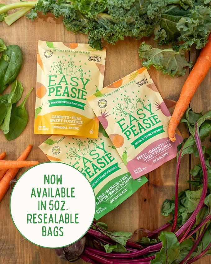 Easy Peasie Organic Veggie Powder Blends for Kids and Picky Eaters | Hidden Vegetable Powder Additive for Meals and Smoothies (3-Pack Pouches: Green, Red, and Original - each 2 oz)