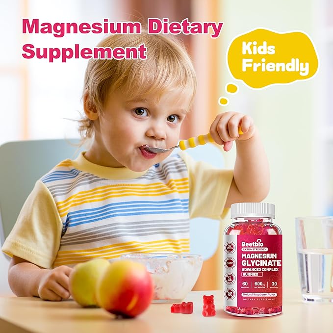 Magnesium Glycinate Gummies 600mg, Chewable Magnesium Glycinate Supplement for Kids & Adults, Magnesium Gummies for Sleep, Muscle & Bone, Sugar Free, Vegan, Raspberry Flavor (60Count)