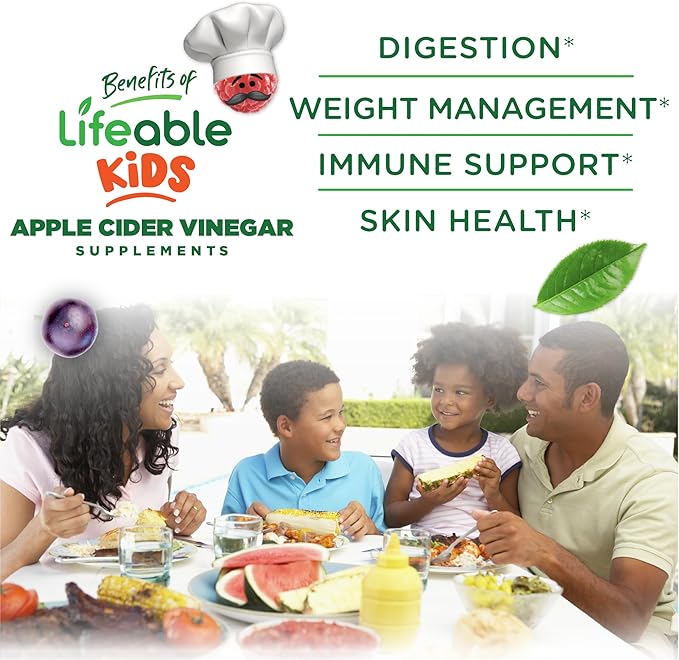Lifeable Apple Cider Vinegar - for Kids - ACV with The Mother - 500 mg Gummies - Great Tasting Natural Flavor Vitamin Supplement - Gluten Free Vegetarian GMO-Free Chewable - for Children - 60 Gummies