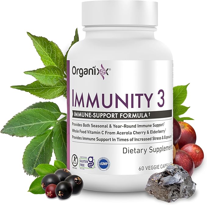 Organixx Immunity 3 Immune Support Supplement – Vitamin C, Zinc, Elderberry – Whole Food Immune Defense for Adults & Kids, Greater Absorption, Non GMO, 60 Capsules