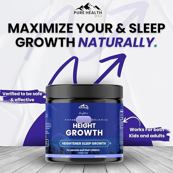 Heightener Height Growth Sleep Gummies - Vitamins to Grow Taller for True Height Potential, Natural Height Booster Increase Supplement for Kids and Adults | Calcium & Melatonin Multivitamin - 60 Gummy