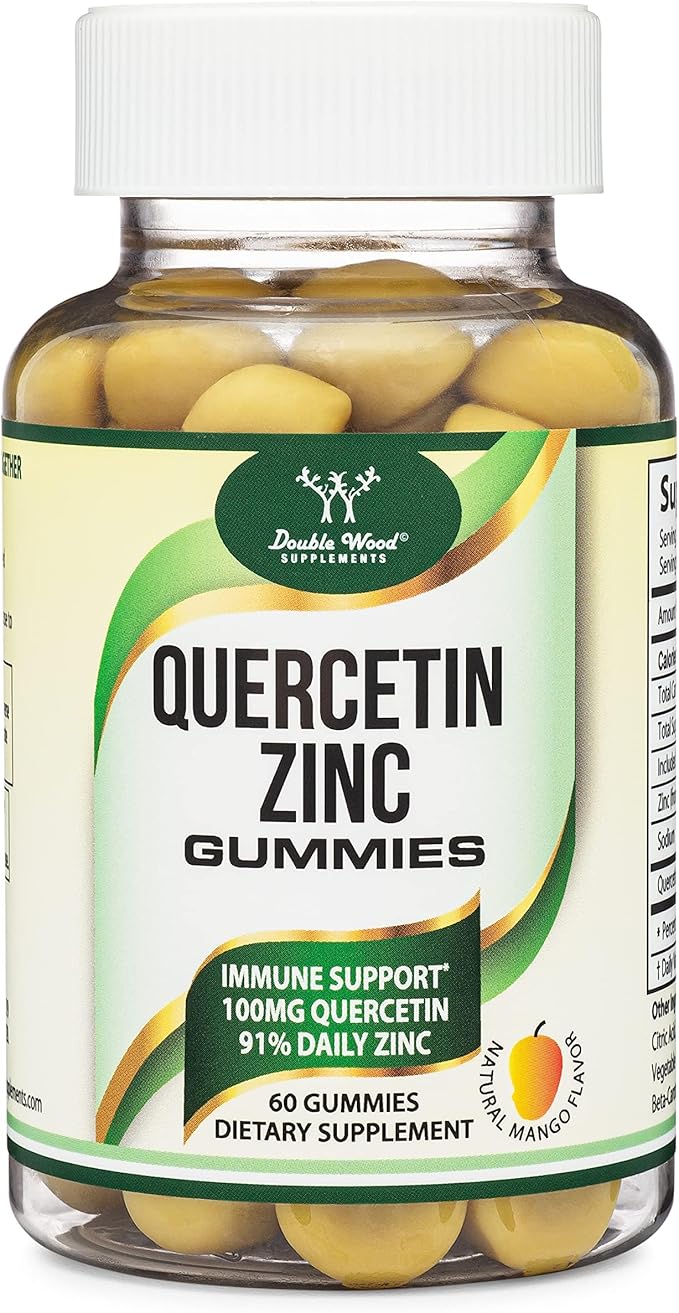 Quercetin Gummies with Zinc (100mg of Quercetin and 91% Daily Zinc per Serving) 60 Mango Flavored Chewable Immune Support Gummies for Adults and Kids (Non-GMO and Gluten Free) by Double Wood