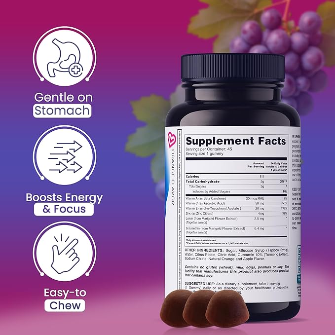 Iron Gummies with Vitamin C for Women, Men & Kids | Chewable Supplement as Gummy with Vitamin B12, B3,B5,B6, Folate & Zinc | Energy Support, Non GMO & Gluten Free | 20mg Iron/Dose -90 Count