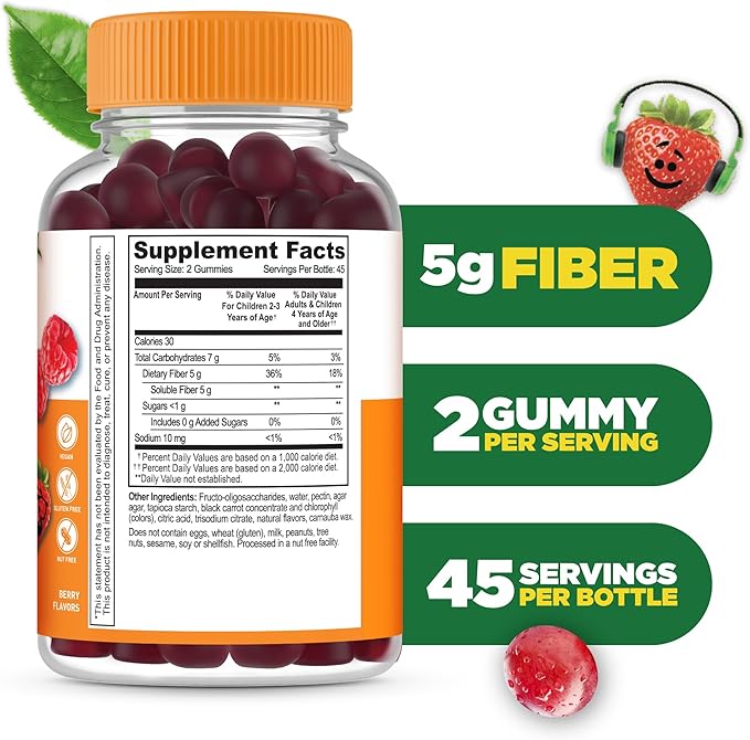 Lifeable Prebiotic Fiber Gummies for Kids | Kids Fiber Gummies 5g | Great Tasting Fiber Supplements for Kids | Prebiotic Gummies for Digestive Health | Fiber Gummy for Kids, Children | 90 Gummies