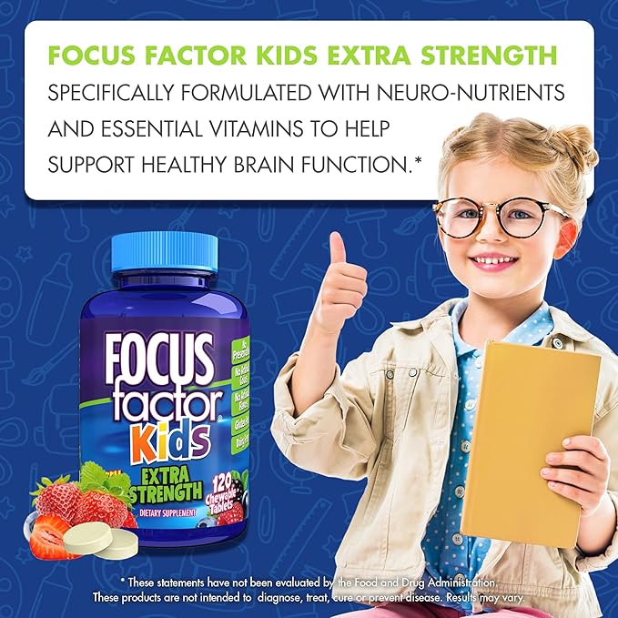 Focus Factor Kids Extra Strength Daily Chewable Brain Health Support + OLLY Kids Chillax Calm Chews, 50 Count