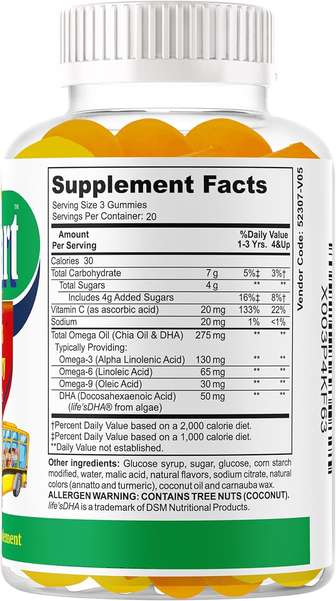 BrightStart Brain Focus Vitamins for Kids & Teens, Attentive Child Supplement Omega 3 for Kids, Focus Booster Nootropic Supplement Support Attention, Concentration, Cognitive Health 60 Gummy Vitamins