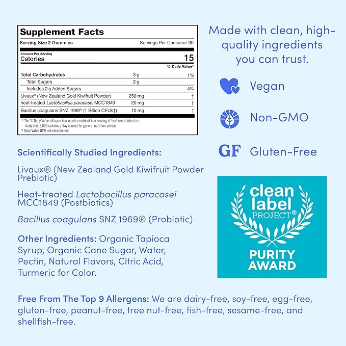 FIRST DAY Kids 3-in-1 Probiotic Gummies – Prebiotic + Probiotic + Postbiotic Supplement – Supports Digestive & Oral Health, Immune Function & Energy Levels – 30-Day Supply