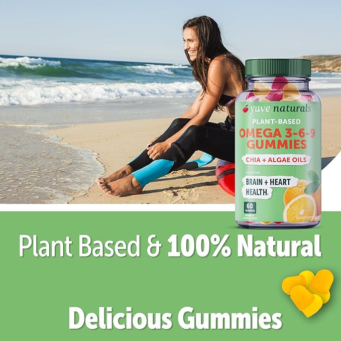 Yuve Vegan Omega 3-6-9 & DHA Gummies - Delicious for Kids, Men & Women - Made from Algae & Chia - NO Fish Oil, NO Krill - Essential Fatty Acid Supplement - Non-GMO, Gluten-Free, Plant-Based - 60ct