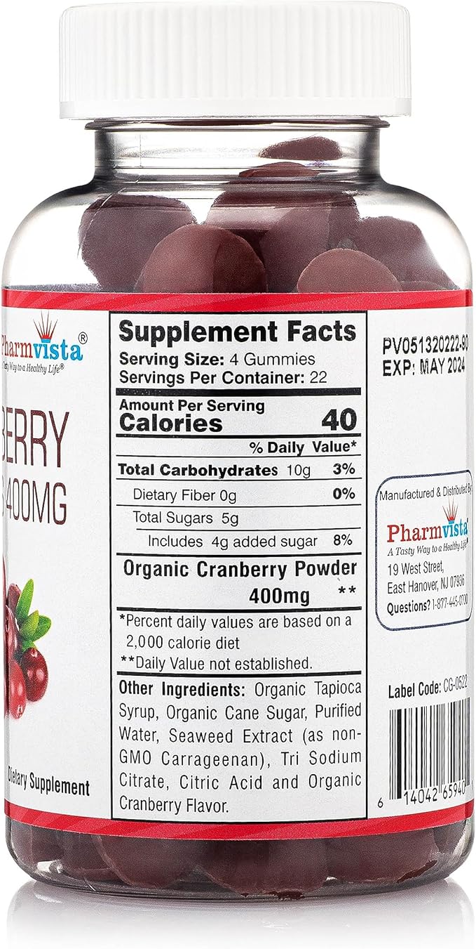 Cranberry Gummies for Kids & Adults 400mg-Gluten Free Allergen Free Nutrient Rich Vegan Supplement -Cranberry Chews-90 Count