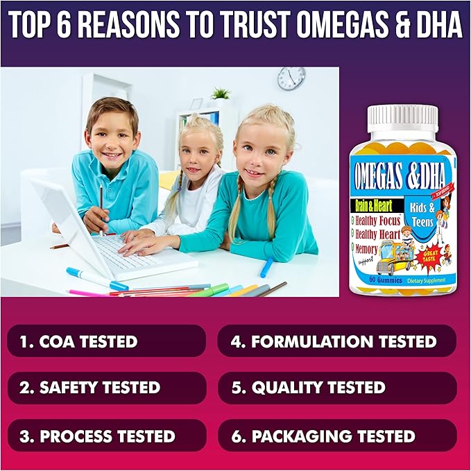 Omega Gummies Brain Supplements for Memory and Focus Support Brain Health Omega 3 EPA DHA for Kids and Teens Brain Memory and Cognitive Support 60 ct