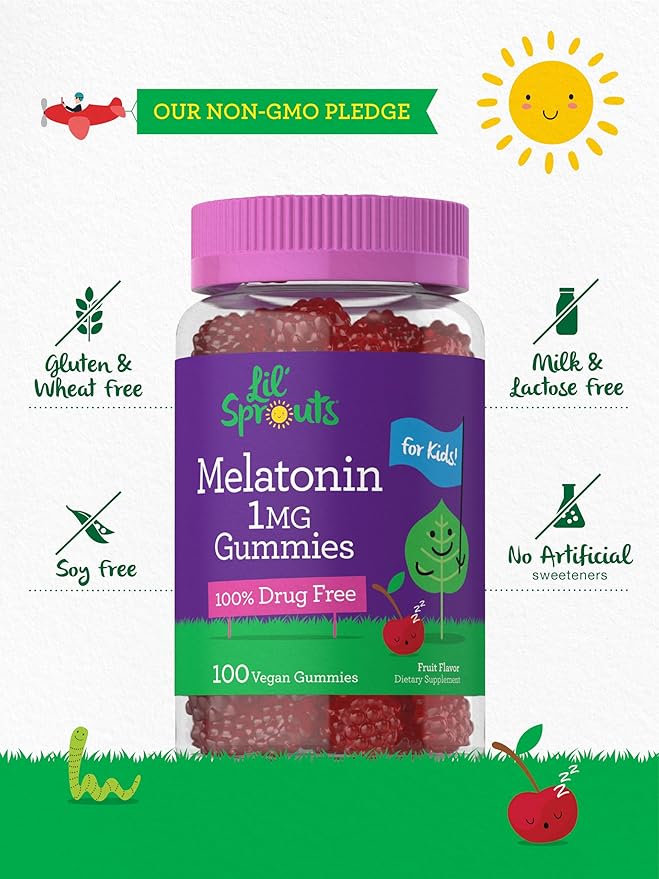 Carlyle Kids Melatonin Gummies | 1 mg 100 Count | Fruit Flavor Gummy | Vegan, Non-GMO, Gluten Free | by Lil Sprouts