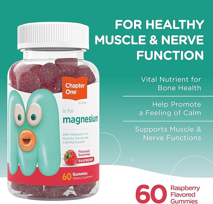 Chapter One Magnesium Gummies, Great Tasting Magnesium for Kids, Calm Kids Magnesium, Magnesium Gummies for Women and Men, Certified Kosher, (60 Flavored Gummies)