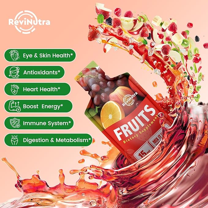 Fruit and Veggies Supplement - 30 Pouches Superfoods & Super Greens for Adults & Kids - Liquid Fruits and Vegetables with Vitamins & Minerals - Support Energy, Detox, Immunity, Digestion & Metabolism