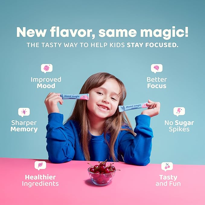 JoySpring Pixie Sticks with Saffron & GABA for Kids | Mood Balance Supplements for Kids | Sugar-Free Powder Candy New Flavor Cherry Lime (25 Servings)