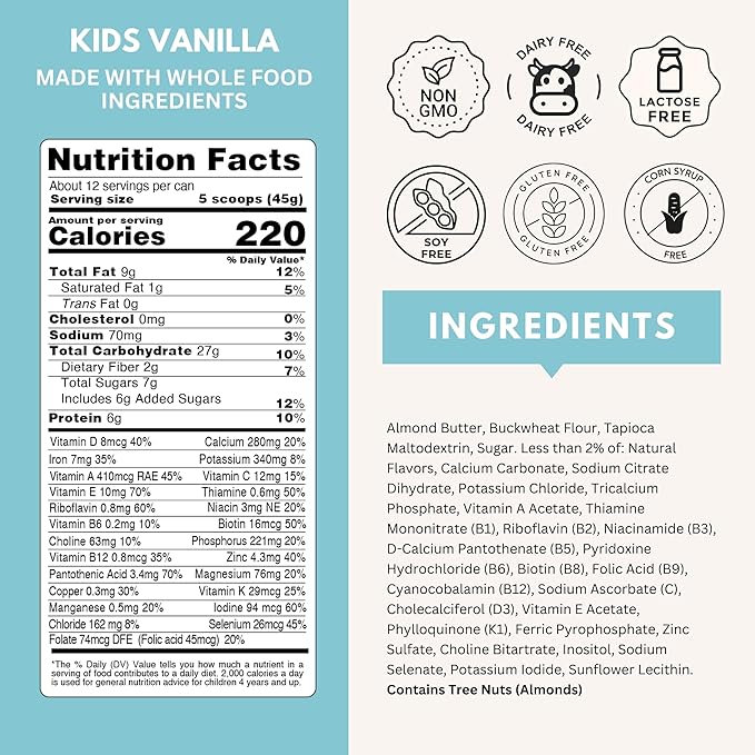ELSE NUTRITION Plant-Based Kids Protein Shake, Protein Powder for Ages 2-12. Dairy-Free, Complete Nutrition Shake, 25 Vitamins & Minerals, Heathy Kids Snacks, Vanilla 1-Pack