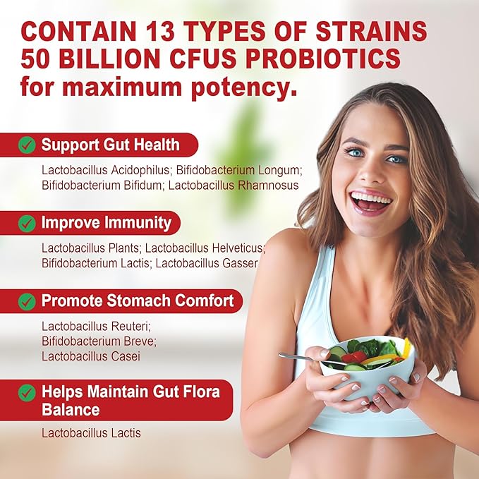 Probiotic + Prebiotic Gummies for Adults & Kids 4+ (Made in USA), Sugar Free Chewable 50 Billion CFUs w/Fiber, Vitamin B1 B2 D3 & Zinc, for Digestive & Gut Health, Boost Microflora Diversity, 60 Cts
