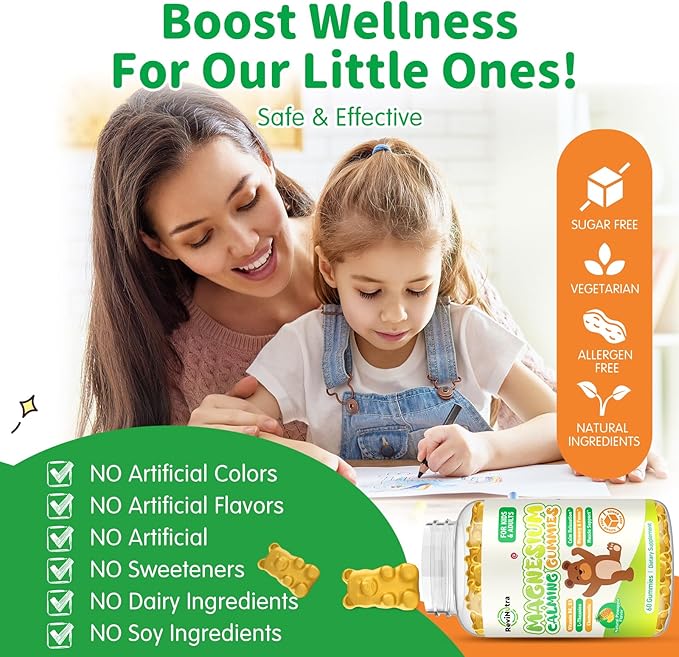 Magnesium Gummies for Kids - Magnesium Glycinate Gummies Supplement with L-Theanine, Vitamin B6, D3 for Adults & Kids, Calm Magnesium for Sleep, Relaxation, Brain, Bones,Sugar Free Pineapple 60ct
