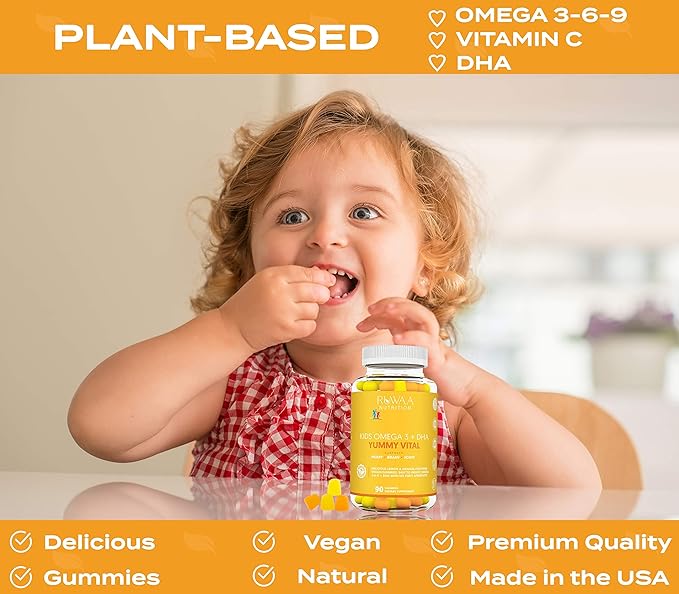 Kids Nootropic Digestive Gummies with Organic Probiotics, Prebiotic and Plant Based Omega 3,6,9 DHA