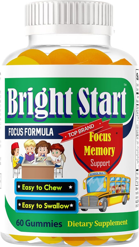BrightStart Brain Focus Vitamins for Kids & Teens, Attentive Child Supplement Omega 3 for Kids, Focus Booster Nootropic Supplement Support Attention, Concentration, Cognitive Health 60 Gummy Vitamins