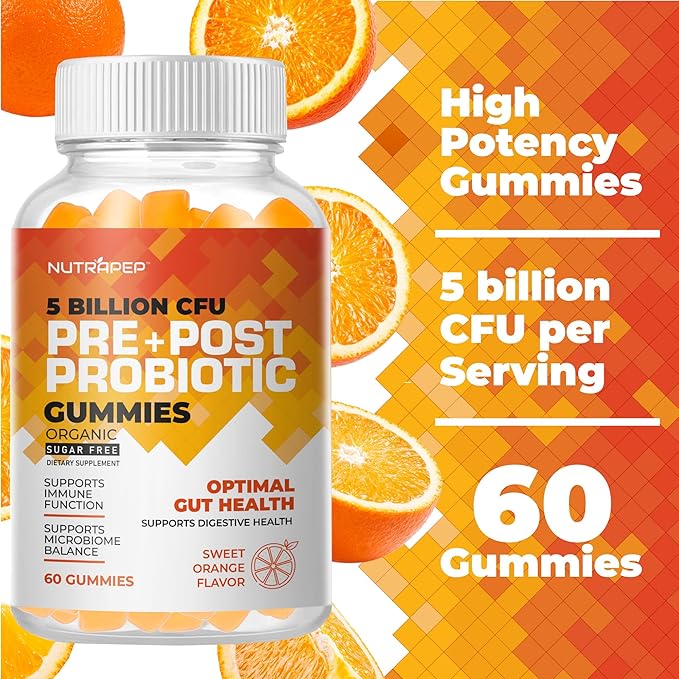 Prebiotic Probiotic & Postbiotic Gummies for Women Men & Kids Children - High Potency 5 Billion CFU - Sugar-Free & Gluten Free