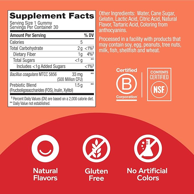 OLLY Kids Immunity Gummy, Immune Support, Wellmune, Elderberry, Vitamin C, Zinc & Probiotic + Prebiotic Gummy, Digestive Support and Gut Health, 500 Million CFUs, Fiber