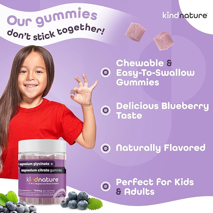 Kind Nature Potassium & Magnesium Gummies for Adults & Kids - Potassium Supplement 500mg & 1000mg Magnesium Citrate & 400mg Magnesium Glycinate Chewable Gummies