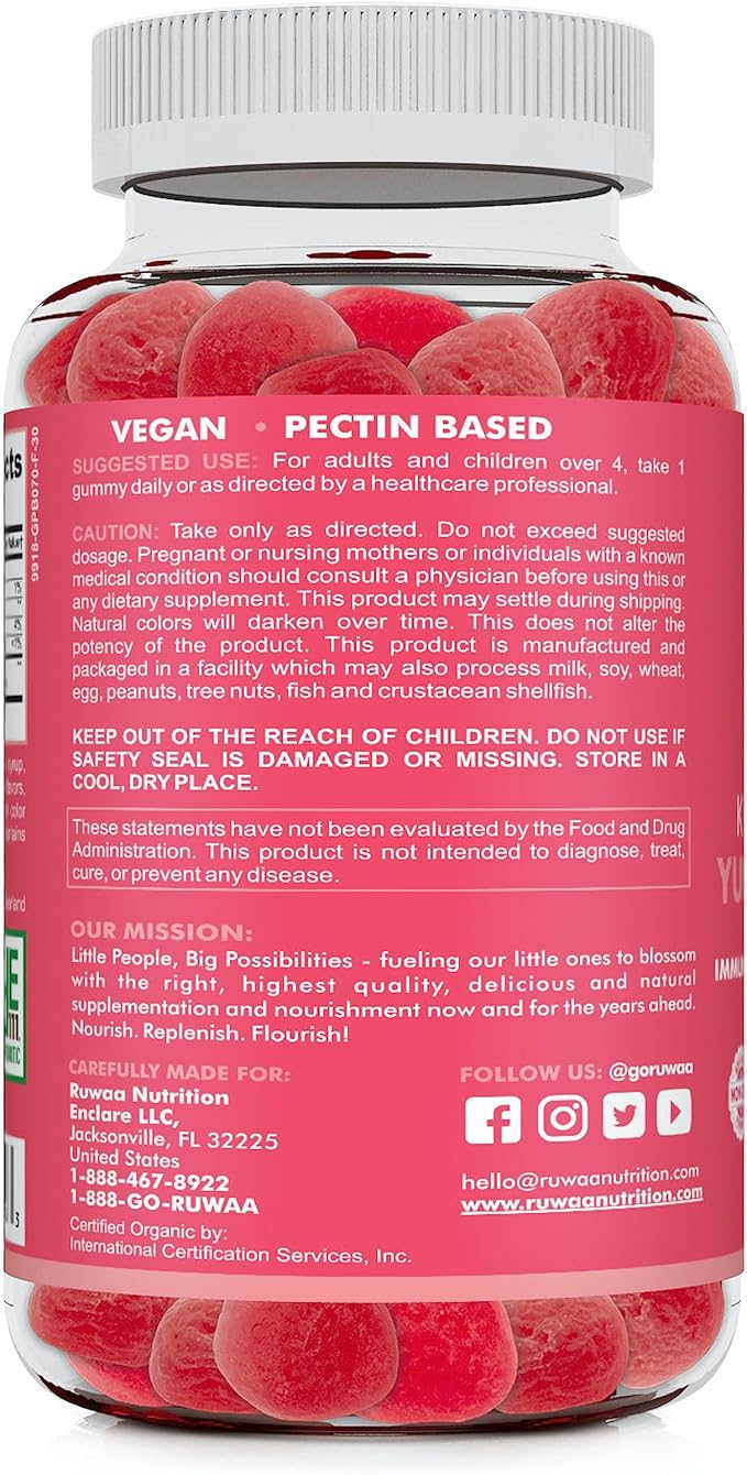 Kids Organic Probiotic Gummies for Digestive Health, Immune Support, Constipation, Bloating. 2.5 Billion CFU, Strawberry Flavor, Chewable Probiotics for Children Ages 4+, 30ct (1)