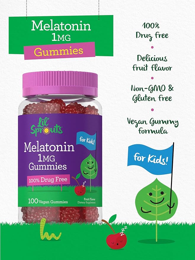 Carlyle Kids Melatonin Gummies | 1 mg 100 Count | Fruit Flavor Gummy | Vegan, Non-GMO, Gluten Free | by Lil Sprouts