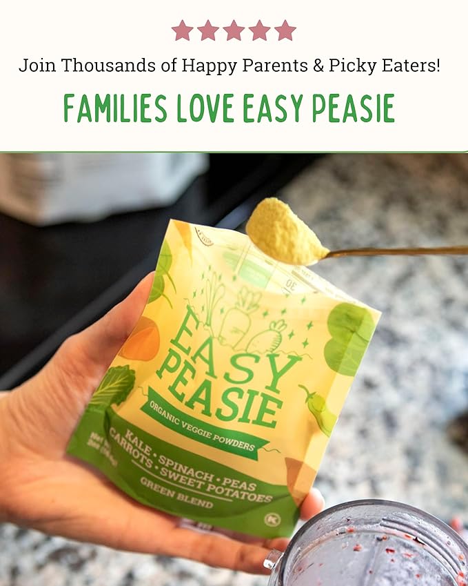 Easy Peasie Organic Veggie Powder Blends for Kids and Picky Eaters | Kids Greens Powder/Vegetable Powders including protein from green peas, spinach, and kale (Green 5oz Pouch)