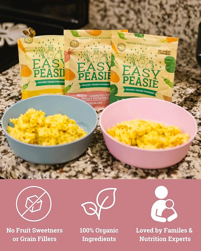 Easy Peasie Organic Veggie Powder Blends for Kids and Picky Eaters | Hidden Vegetable Powder Additive for Meals and Smoothies (3-Pack Pouches: Green, Red, and Original - each 2 oz)