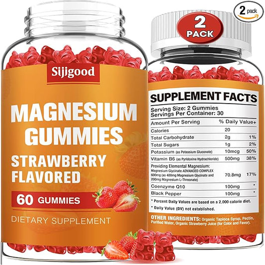 2 Pack High Absorption Magnesium Glycinate Gummies, Magnesium Gummies for Women, Men and Kids, Promotes Healthy Relaxation, zzZ, Muscle, Bone & Energy