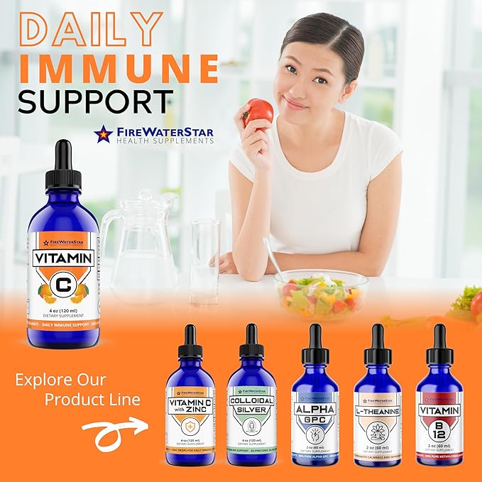 FWS Vitamin C Liquid Drops for Adults and Kids - 4oz - Supports a Healthy Immune System, Collagen, Skin Health, Healthy Aging - Organic, Non-GMO, Vegan - Easy Dosing, 120 Servings