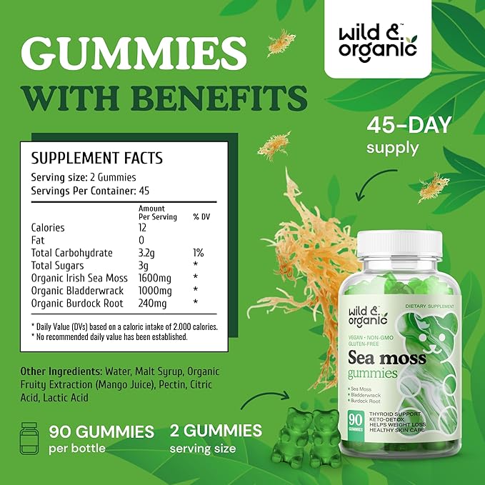 Wild & Organic Sea Moss Gummies for Adults & Sea Moss Gummies for Kids