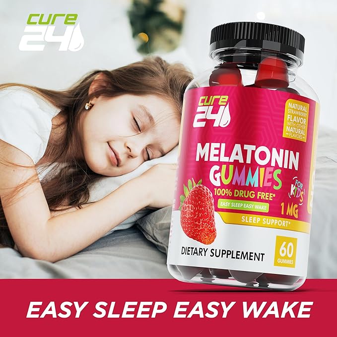Kids Melatonin Gummy, Effective 1MG Sleep Gummies Supplement for Children 3+, Drug-Free, Natural Fruity Strawberry Flavor, Made in USA