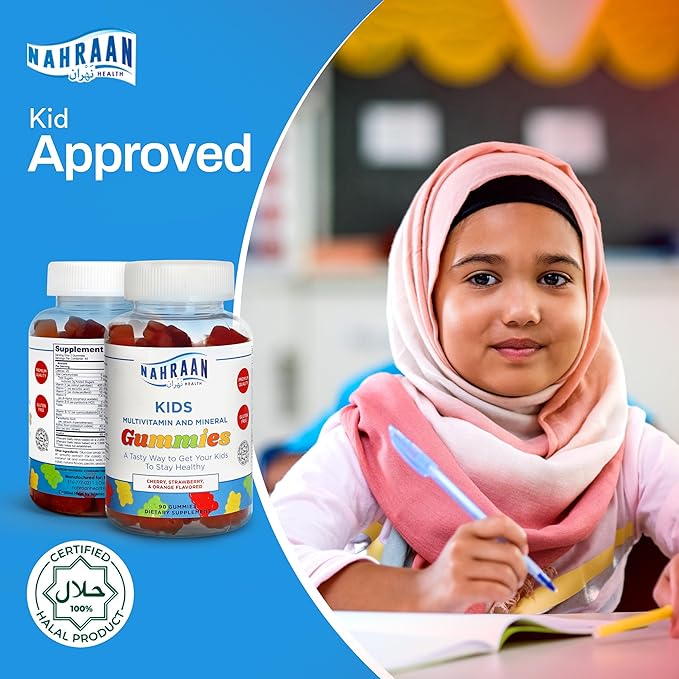 Halal Multivitamins for Kids (90 Count) & Halal Omega 3 Gummies for Adults & Kids (60 Count) - Non-GMO, Vegetarian, Gluten Free Halal Gummies