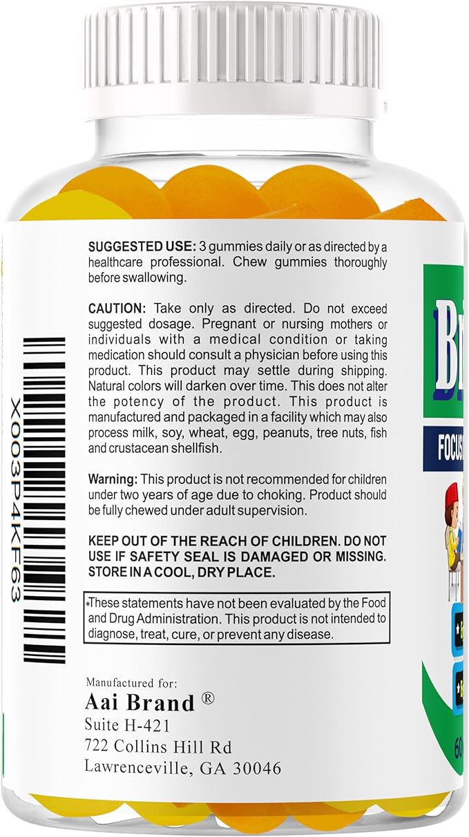 BrightStart Brain Focus Vitamins for Kids & Teens, Attentive Child Supplement Omega 3 for Kids, Focus Booster Nootropic Supplement Support Attention, Concentration, Cognitive Health 60 Gummy Vitamins
