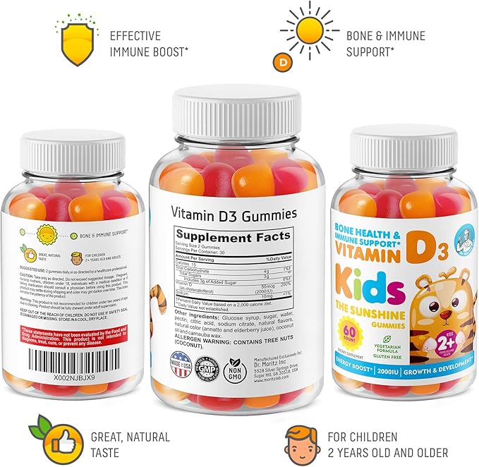 Vitamin D Gummies for Kids&Adults 2000 IU and Magnesium Gummies - Healthy Vitamin D3 Supplements 1000IU - Vegetarian Gelatin-Free Immune Support with Sugar-Free Magnesium Calm Chews for Kids&Adults