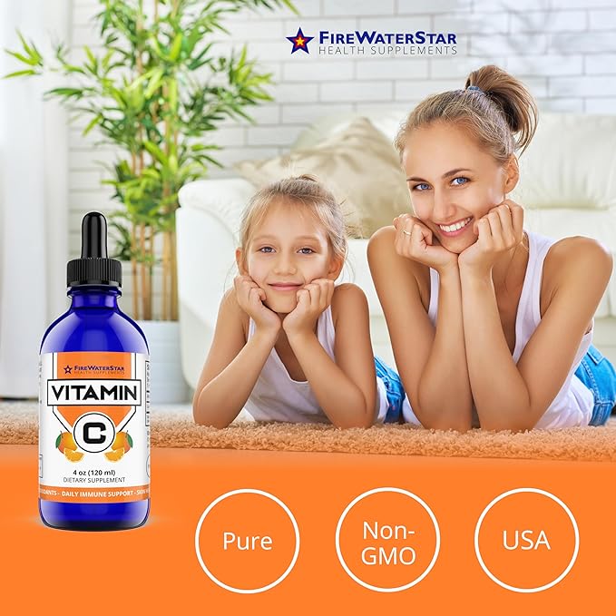 FWS Vitamin C Liquid Drops for Adults and Kids - 4oz - Supports a Healthy Immune System, Collagen, Skin Health, Healthy Aging - Organic, Non-GMO, Vegan - Easy Dosing, 120 Servings