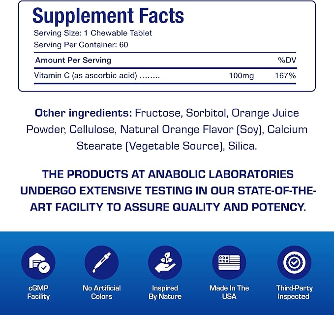 Kids Vitamin C Chewable Tablets - Delicious & Nutritious Chewable Vitamin C for Kids Immune Support and Overall Wellness - Made with Real Oranges and No Artificial Flavors or Colors - 60 Servings