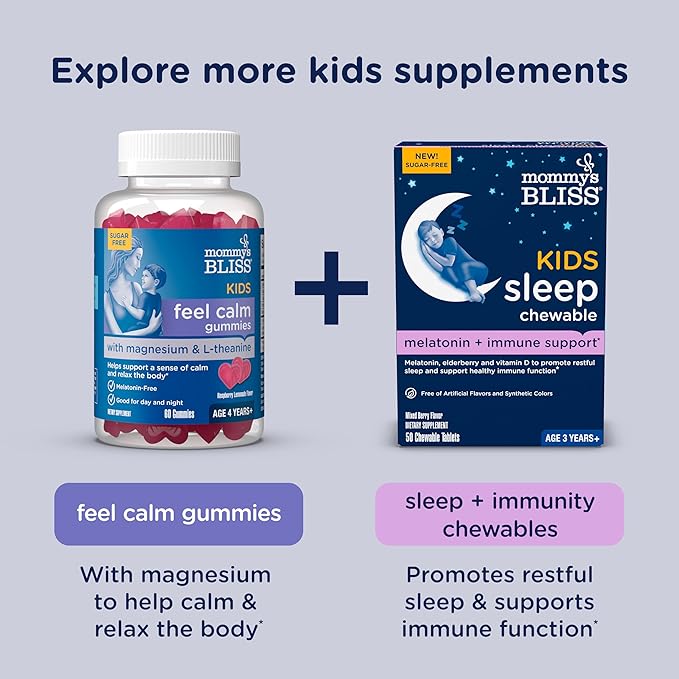 Mommy's Bliss Kids Sleep Gummies with Melatonin, Support Your Natural Sleep Process, Age 3 Years to Adults, Strawberry Flavor, 1G of Sugar, 60 Gummies (Pack of 3)