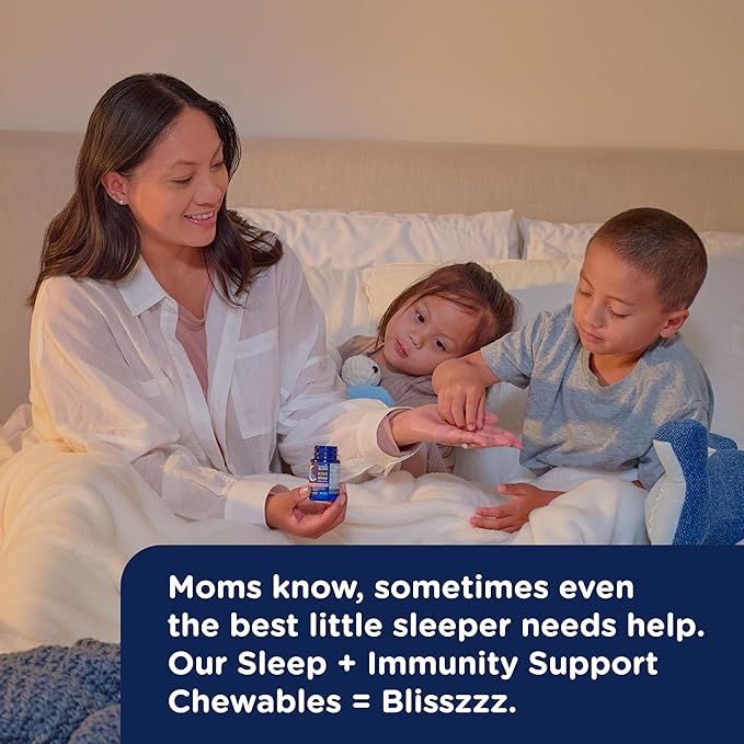 Mommy's Bliss Kids Sleep + Immunity 1 mg Melatonin Chewable, Contains Magnesium, Elderberry, and Vitamin D, Sugar Free, 3 Years+, 1 Bottle (50 Tablets)