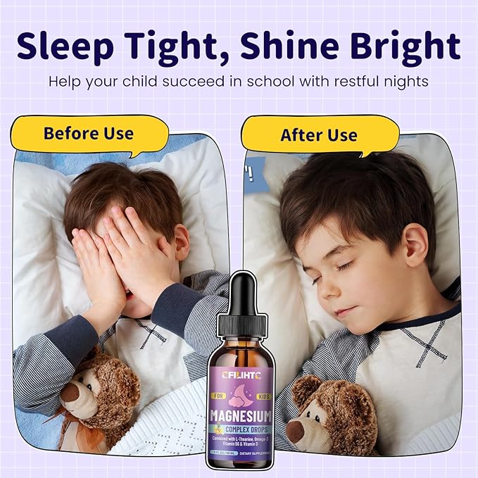 Kids Magnesium Liquid Drops-Magnesium Glycinate Liquid for Kids, L-Threonate Supplement-w/L-theanine, Omega-3, Vitamin B6, D3 - for Sleep, Relaxation, Brain, Bones - Pineapple Flavor, 2 Fl Oz