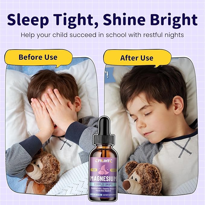 Kids Magnesium Liquid Drops-Magnesium Glycinate Liquid for Kids, L-Threonate Supplement-w/L-theanine, Omega-3, Vitamin B6, D3 - for Sleep, Relaxation, Brain, Bones - 2 Fl Oz Children's Magnesium Calm