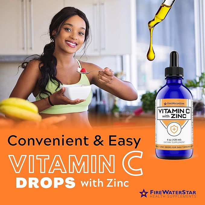 FWS Vitamin C Liquid Drops with Zinc for Adults and Kids - 4oz - Supports a Healthy Immune System, Collagen, Skin Health, Healthy Aging - Organic, Non-GMO, Vegan - Easy Dosing, 60 Servings