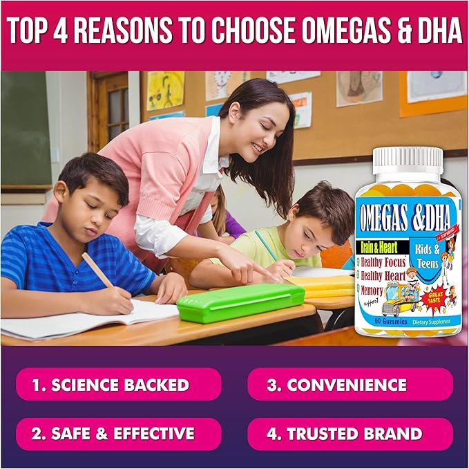 Omega Gummies Brain Supplements for Memory and Focus Support Brain Health Omega 3 EPA DHA for Kids and Teens Brain Memory and Cognitive Support 60 ct